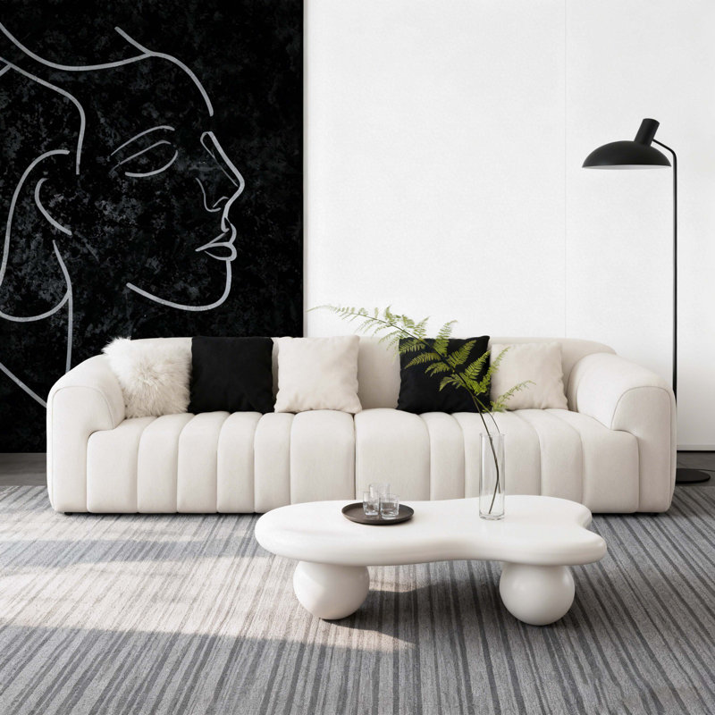 Table basse de 40 pouces en forme de nuage avec 3 pieds sphériques pour le salon, blanc crème, Blanc, crème, Blanc, crème