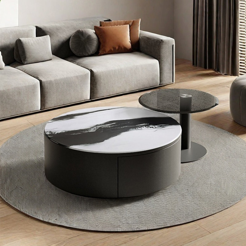 Round microcrystalline stone coffee table, 12.2" H x 35.4" L x 35.4" D