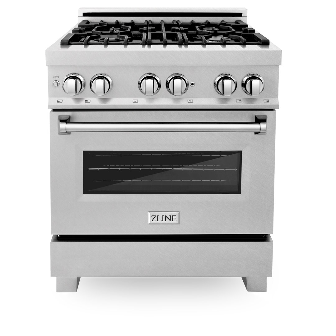 ZLINE 30 in. 4.0 cu. ft. Legacy Dual Fuel Range with 4 Burner Gas Cooktop and Electric Convection Oven in Satin Stainless Steel with Griddle ZLINE Accent 