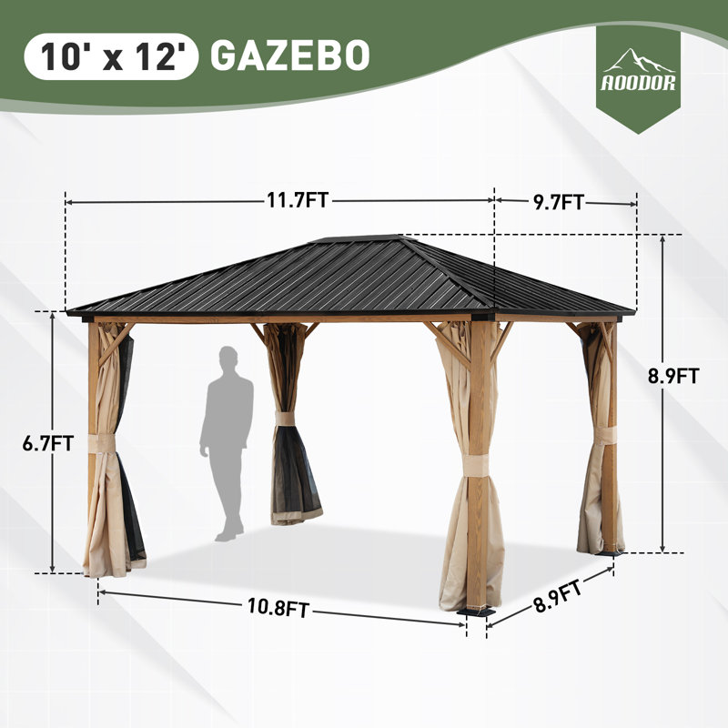 12 Ft. W x 10 Ft. D Aluminum Patio Gazebo with Curtain and Netting