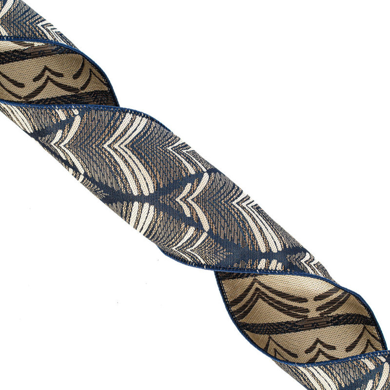 Vickerman 4"x10yd Feather Leaf Ribbon., Midnight Blue