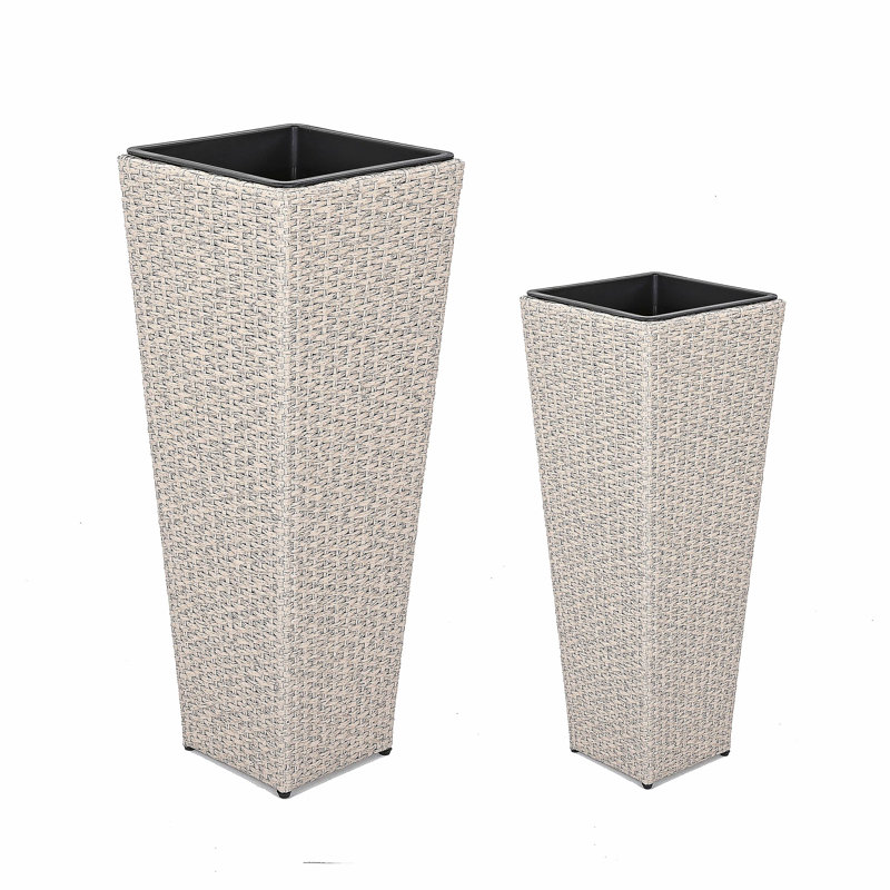 Ensemble de 2 pots d'extérieur en osier PE, beige