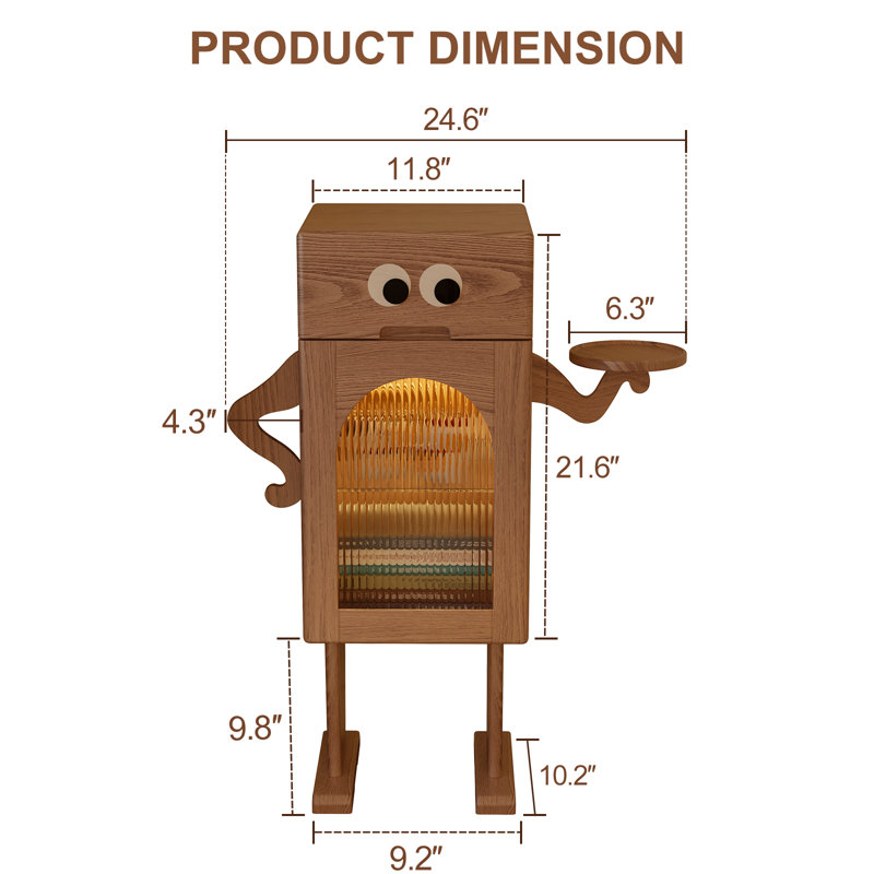 Robot-Shaped Solid Wood Nightstand with LED Light