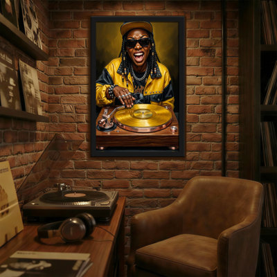 Abstract Dj With Golden Vinyl And Turntable