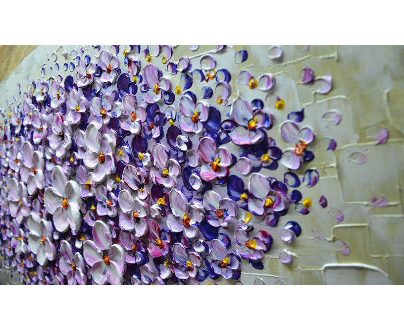 Modern Canvas Art Textured Purple Flower Oil Painting Contemporary Artwork Floral Hangings Stretched And Framed Ready To Hang Wall Decoration Abstract Painting