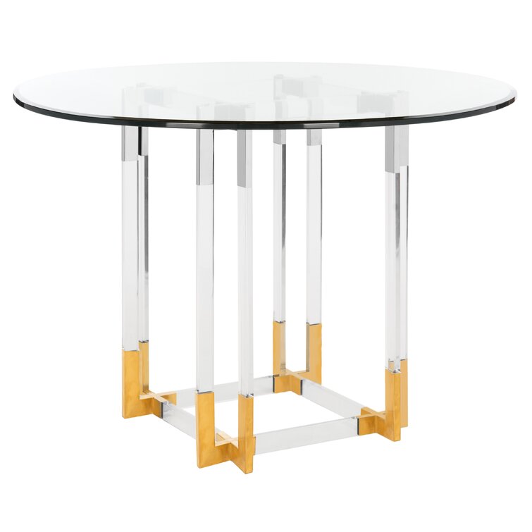 The Branch - Round Clear Glass Table with Wood Legs