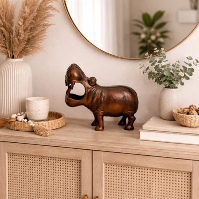 Figurine décorative en aluminium Happy Hippo avec finition cuivre antique | Sculpture animalière unique