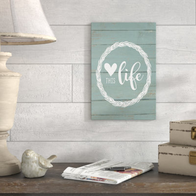 «Love This Life Wreath Planked», impression textuelle