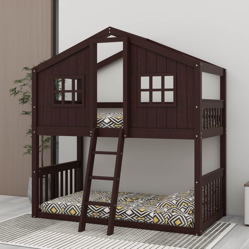 House-Style Bunk Bed With Built-In Ladder, Espresso