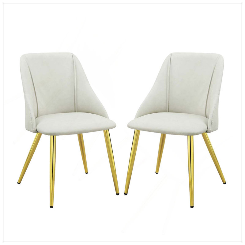 Ensemble de 2 chaises de salle à manger en cuir synthétique blanc avec base dorée, confortables et élégantes pour les intérieurs modernes