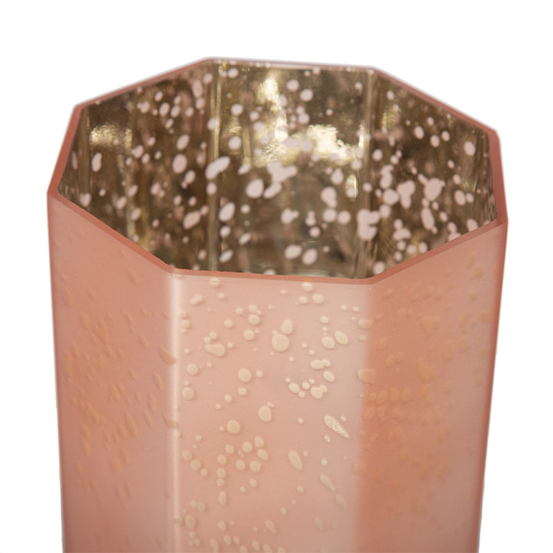 Frosted Mercury Glass Octagonal Candle Holder,4 Pack, Pink