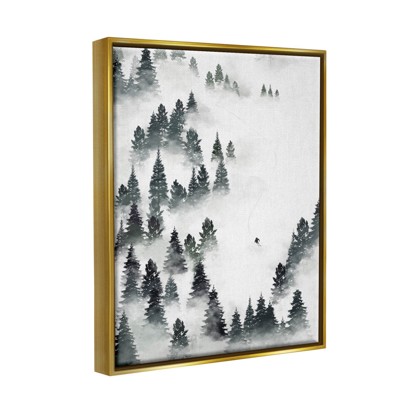 Hiver, ski, pente, montagne, estampe numérique par Ziwei Li, H 21 po x l 17 po x P 1,7 po, Cadre flottant doré