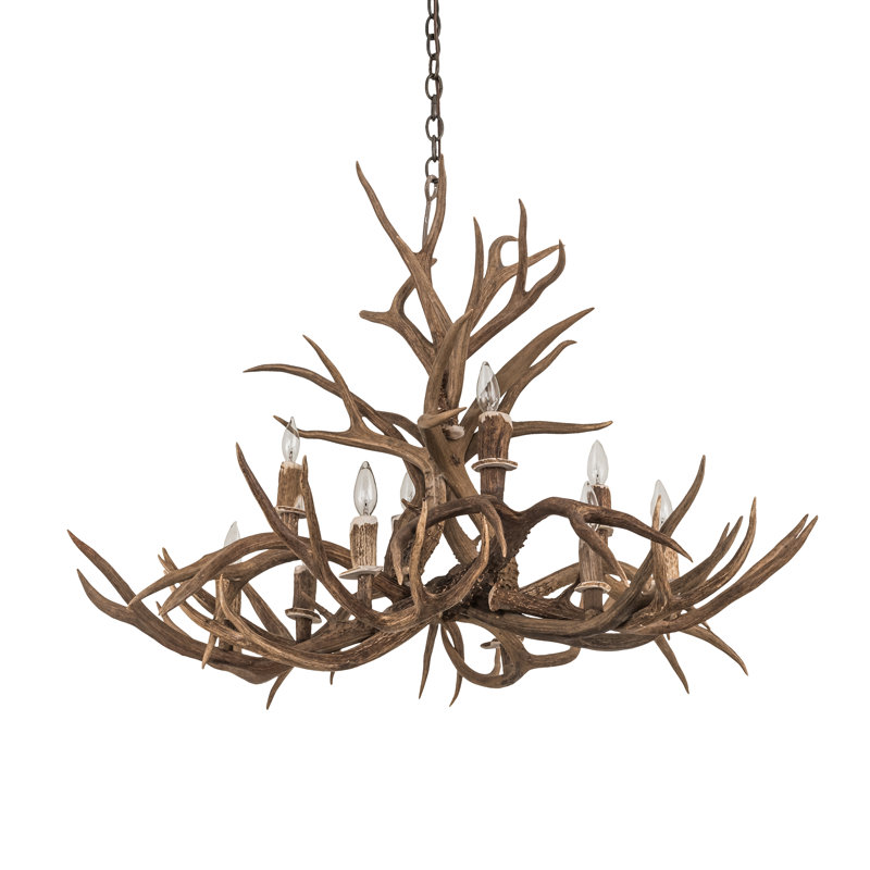 Antique Copper 10-Light Antler Empire Chandelier