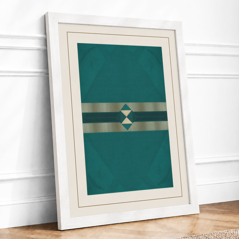 Teal Geometry Minimalist - Framed Print, A2 - 59.4 x 42.0 cm, White
