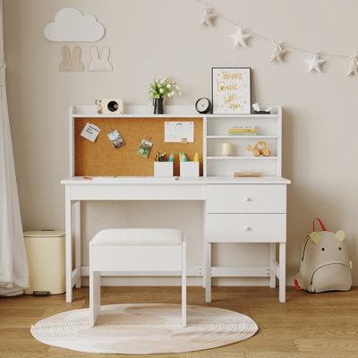 Kids Wooden Desk and Chair Set with Adjustable Tilt Desktop, Drawers and Cork Board, Children’s Study Table for Boys and Girls Ages 3–8
