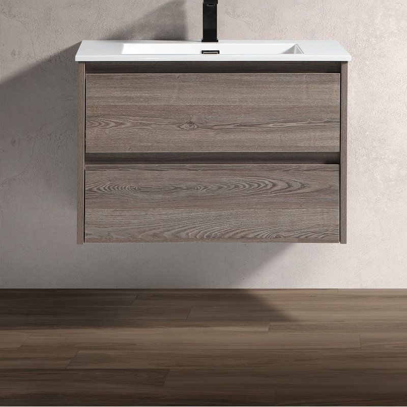 Delly 30'' Single Bathroom Vanity with Engineered Stone Top, Gray/Brown
