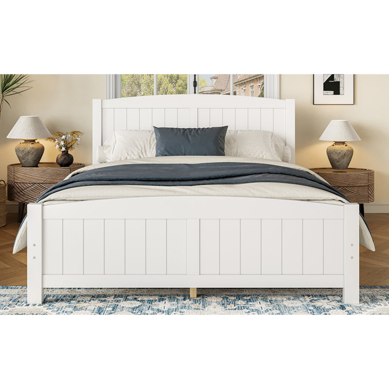 Grand lit plateforme, lit plateforme en bois massif avec lattes de soutien et structure solide, aucun sommier nécessaire, blanc