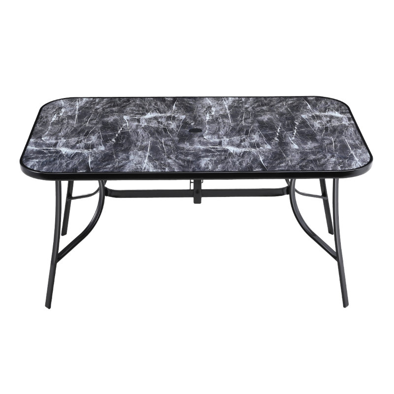 Warrenton Rectangle 4 - Person 120cm L Outdoor Tempered Glass Marble Coffee Tabl, Black/White