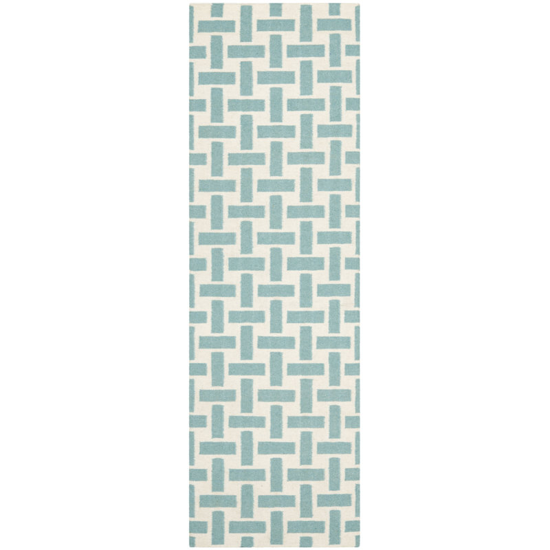 Mccall Hand Woven Flat Weave Wool Geometric Rug, Runner 2'6" x 8'