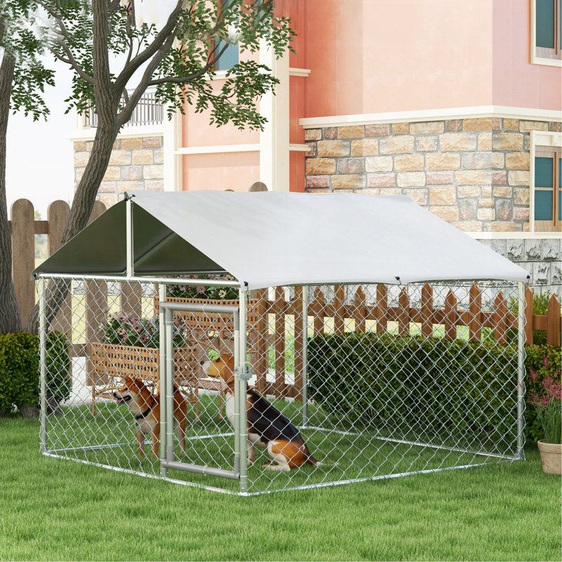 Grand chenil à l'extérieur, cage robuste pour chien avec couvercle imperméable, clôture extérieure pour chien avec maillon de chaîne galvanisé, verrou sécuritaire, 6,6 pi x 6,6 pi x 4,9 pi