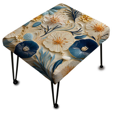 Repose-pieds bleu et blanc Coastal Retreat Seashells IV - Floral