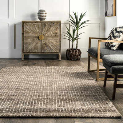 Katasha Checked Wool Brown Area Rug