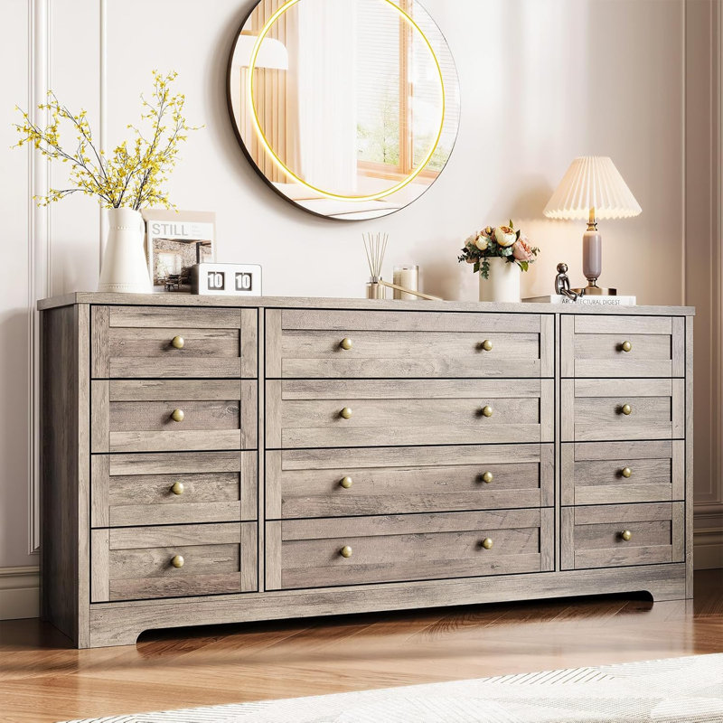 Commodes en bois pour la chambre à coucher avec 12 tiroirs, commode large pour téléviseur de 65 pouces, commode, rangement en bois moderne pour le salon, le couloir
