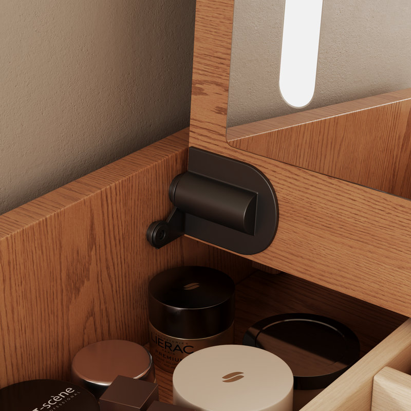 Oliver Solid Wood Makeup Vanity with Flip Mirror and Lighting Modes, Tan, 39.4" W
