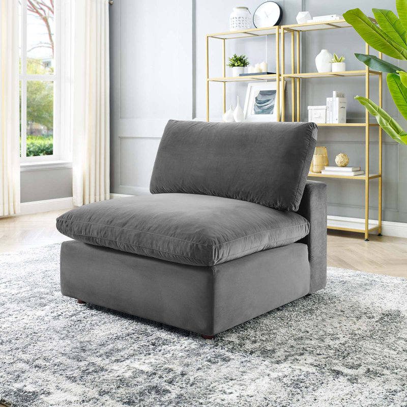 Chaise sans accoudoirs en velours rembourré Commix, Velours gris velours