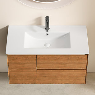 36 Inch Bathroom Vessel Sink, Ceramic Bathroom Vanity Sink Top Without Overflow, Convenient For Storing Personal Items