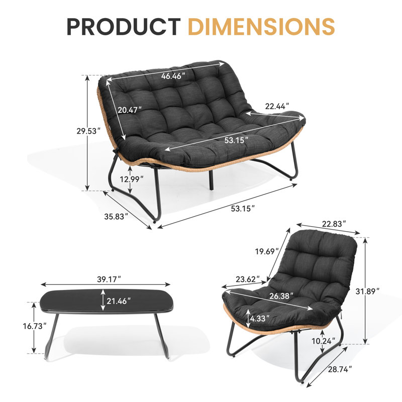 4-person Patio Conversation Sets With Table, Black