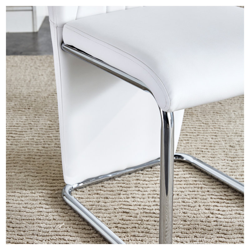 Ensemble de 4 chaises de salle à manger modernes blanches avec pieds en porte-à-faux chromés - Chaises de cuisine en cuir synthétique à haut dossier pour salle à manger contemporaine