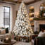Arbre de Noël enneigé 9 pi avec 650 lumières UL blanc chaud, embouts en PVC de 1930, fil à mémoire dépliable, assemblage facile et support en métal stable - décor des Fêtes enneigé