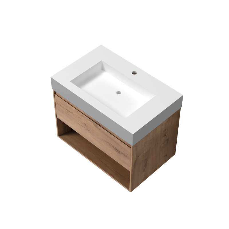 Ensemble de vanité murale Chloe 30 po avec comptoir en marbre reconstitué et surface solide.