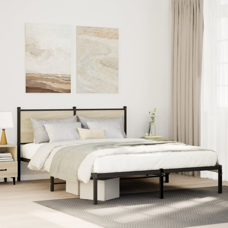 Borough Wharf Metal Bed Frame Without Mattress Sonoma Oak, 120 x 200 cm, Sonoma Oak