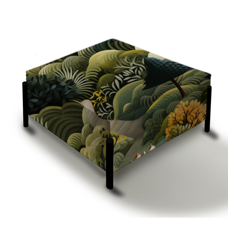 Green Dreamy Forest Landscape - Abstract Large Square Ottoman