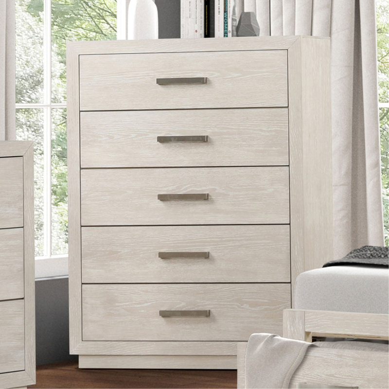 Commode de style transitionnel 1 pièce avec glissières latérales en métal et tiroirs en queue d'aronde gris clair