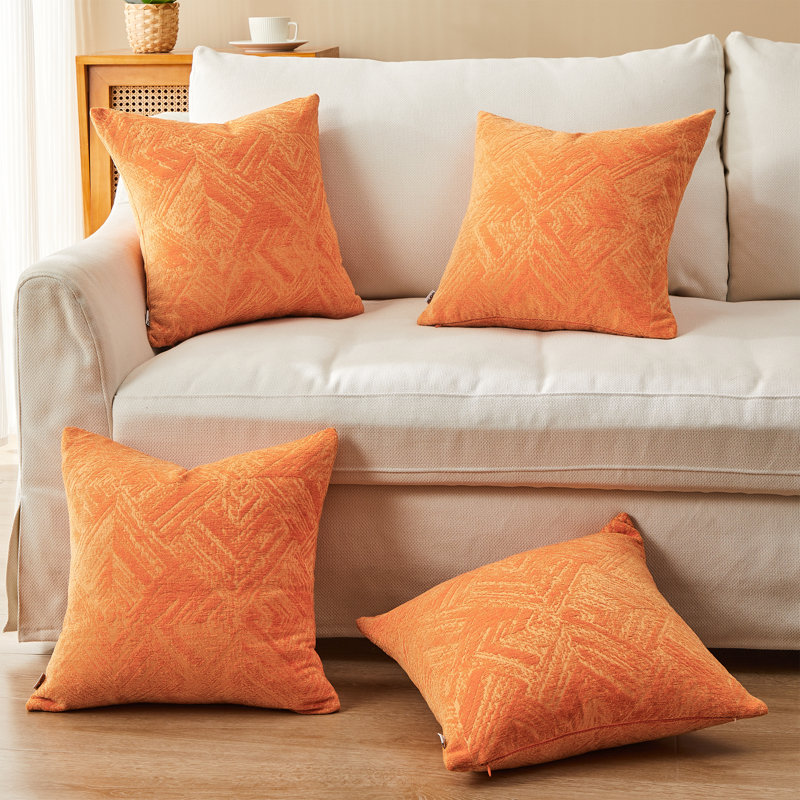 Housse de coussin en chenille Dahn, Orange, 20 po x 20 po x 1 po
