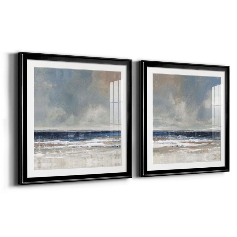 Embellished Distant Land I - Ensemble de 2 reproductions d'art encadrées, Impression encadrée avec passe-partout, Noir