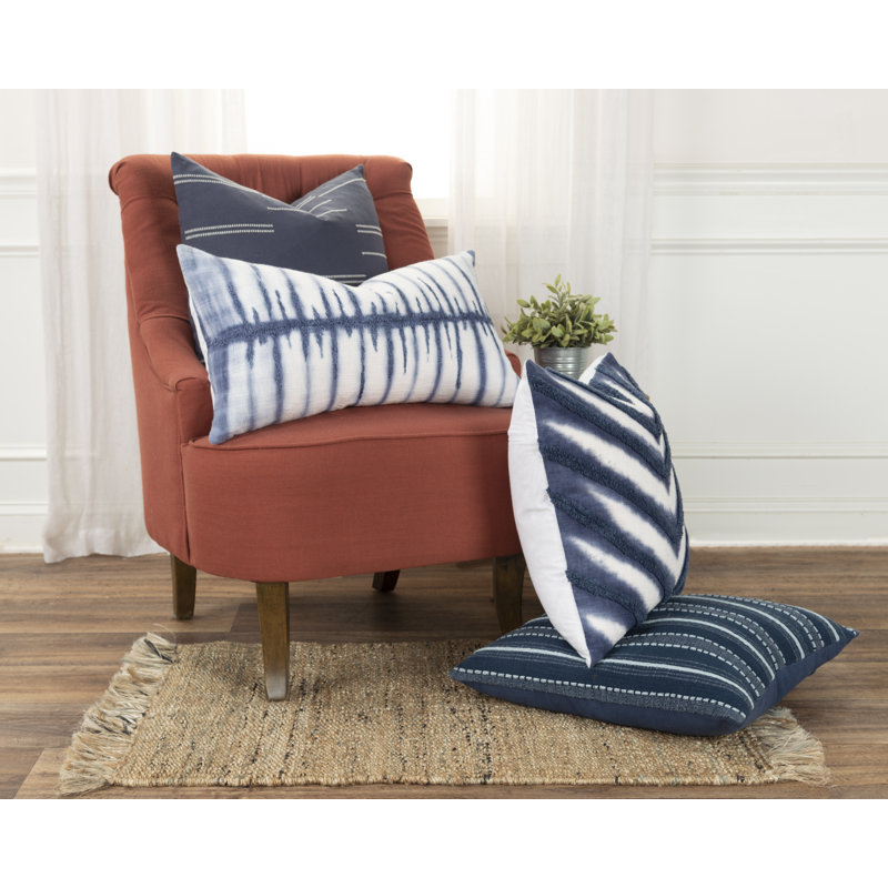 Navy and Light Blue Embroidered Cotton Blend Square Pillow