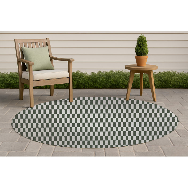 Off Stripe Non-Slip Outdoor Rug, Round 5'