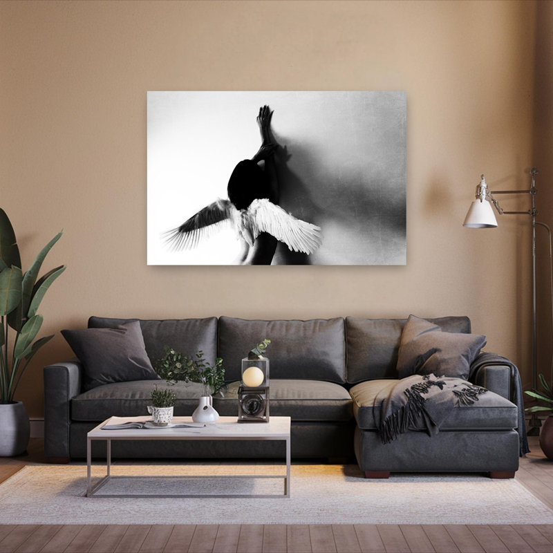 Shadow Of An Angel Delicate Dramatic Ethereal Wall Art Print 1 Piece Wrapped Canvas Wall Art, 101.6cm H x 152.4cm W