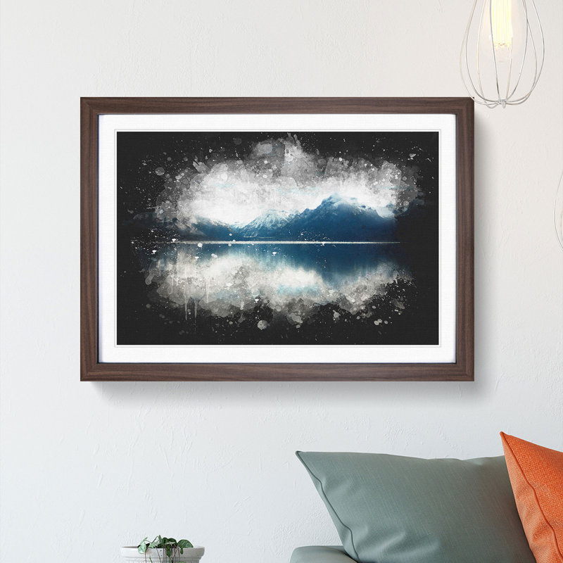 Lake Mcdonald Montana Paint Splash - Picture Frame Graphic Art, Walnut Framed, 62cm H x 87cm W x 2cm D