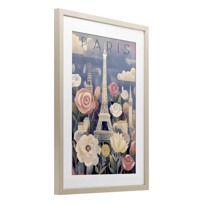 «Spring Blooms In Paris», reproduction sous verre encadrée, design par Annabelle Hall, H 23 po x l 17 po