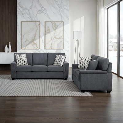 Veale Modern & Contemporary 2-Piece Living Room Set with Chenille Fabric Upholstery, Reversible Cushions & Superior High-Density Foam over Pocket Coils Comfort