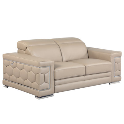 Kiln-dried Hardwood Frame With Beige Leather And Foam High Cushioned In Top Grain