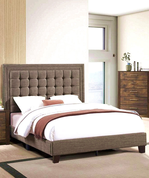 Mobilier de chambre à coucher élégant capitonné 1pc, Grand lit