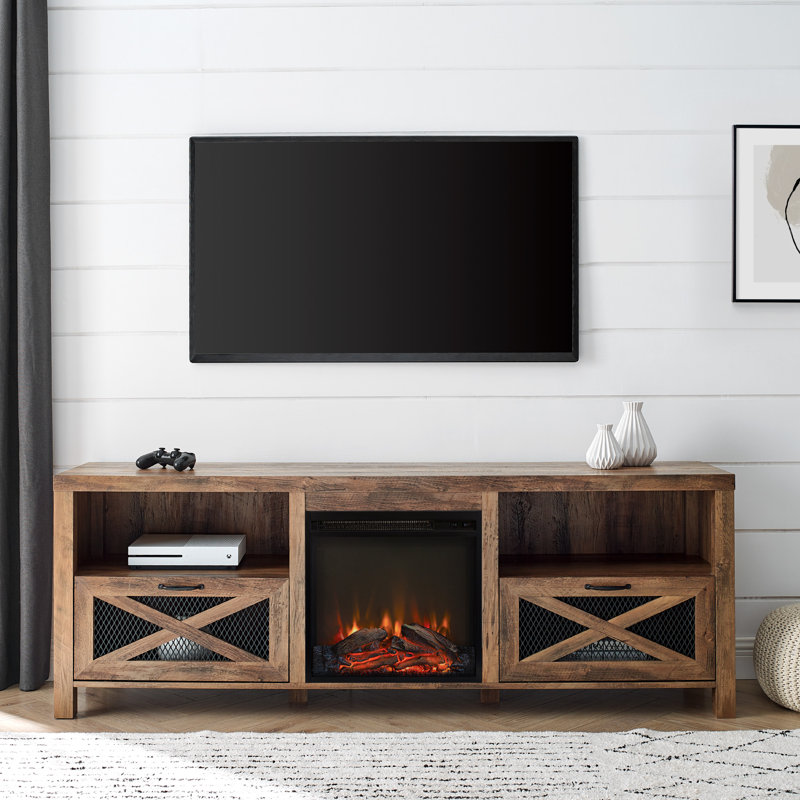 Tansey 70" Media Console with Electric Fireplace, Rustic Oak