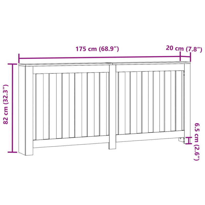 Extra Large Radiator Cover, Artisan Oak, 175 x 20 x 82 cm, Vertical Slats