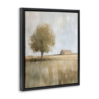 Cadre flottant lointain grange et arbre solitaire, design par Petal Prints Design